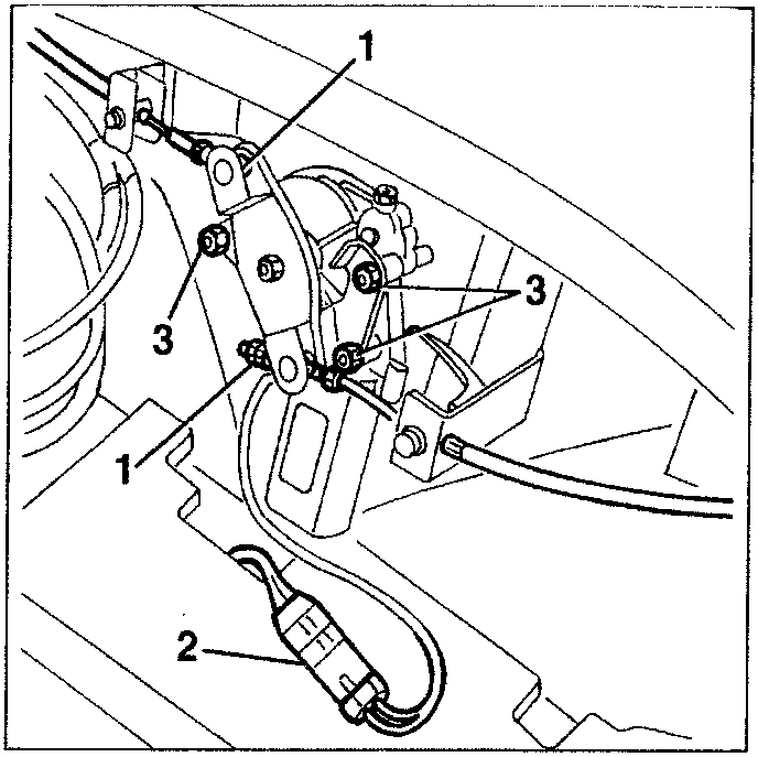 Diagram of hood clamping lock unit with parts 1, 2, and 3 labeled