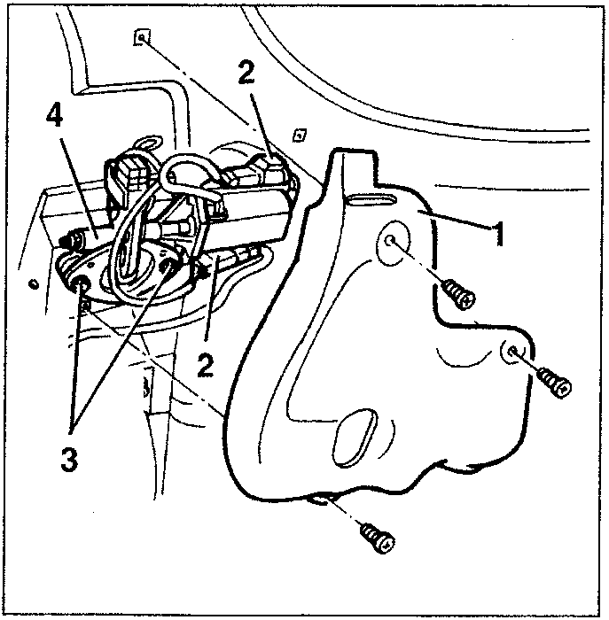 Diagram of hood cover clamping gear motor with parts 1, 2, 3, and 4 labeled