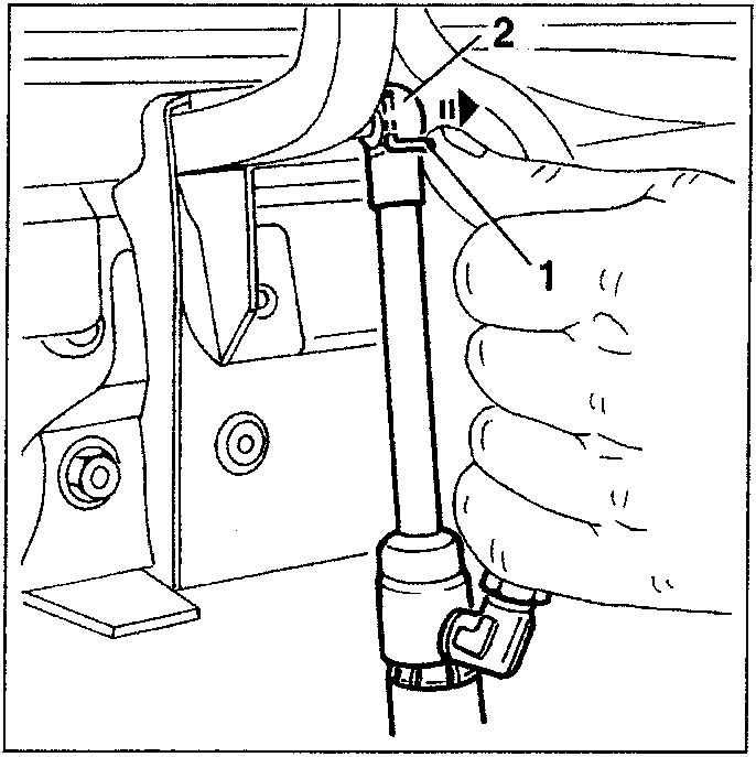 Illustration showing hand releasing stem head from ball pin, labeled 1 and 2