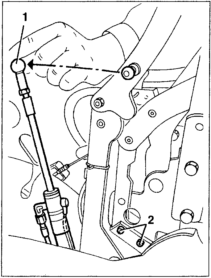 Diagram showing screw being slackened on hood hydraulic cylinder