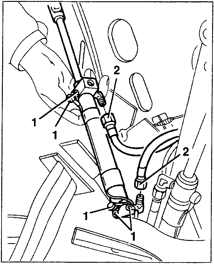 Diagram showing hydraulic cylinder removal with numbered parts 1, 2