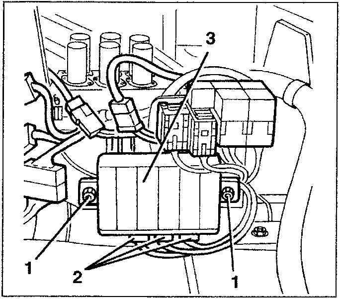 Diagram showing electronic control unit with numbered parts 1, 2, 3