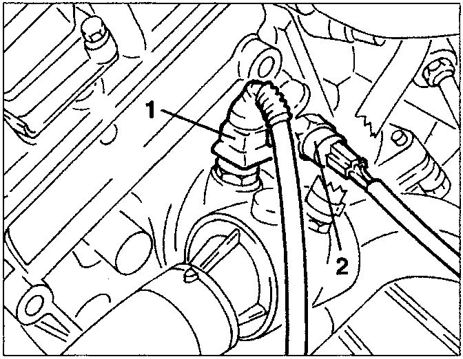 Coolant temperature gauge transmitter and max. temperature warning light contact disconnection diagram showing parts 1 and 2