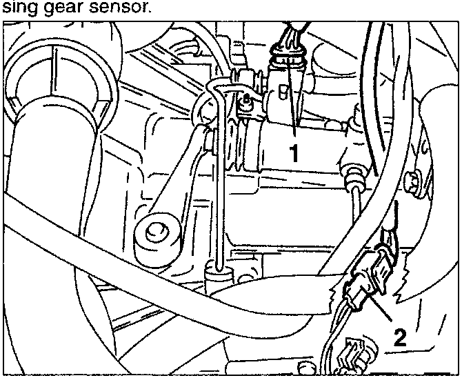 Speedometer and reversing gear sensor disconnection diagram showing parts 1 and 2