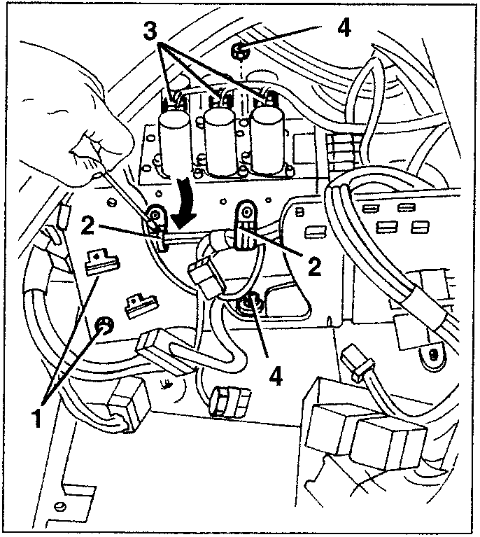 Diagram showing hydraulic components with labeled parts 1, 2, 3, and 4