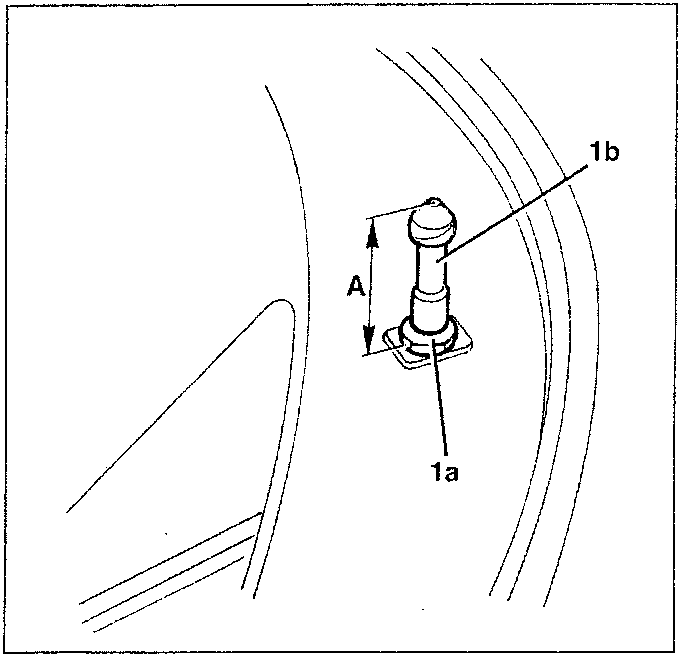 Close-up of a pin mechanism with parts labeled 1a and 1b