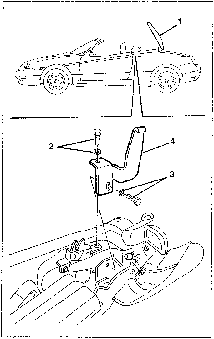 Hard top side mounting bracket removal diagram showing car and bracket components