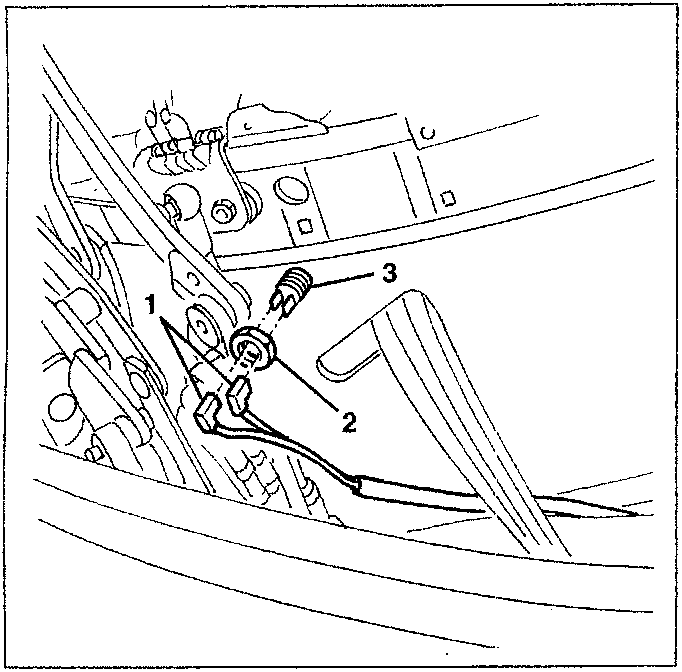 Diagram showing components 1, 2 and 3 near hood housing