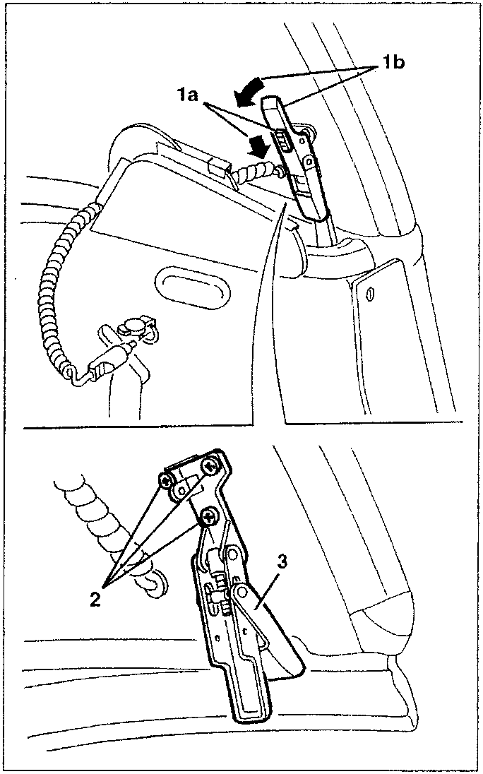 Diagram showing components 1a, 1b, 2 and 3 for hard top side fastening handle