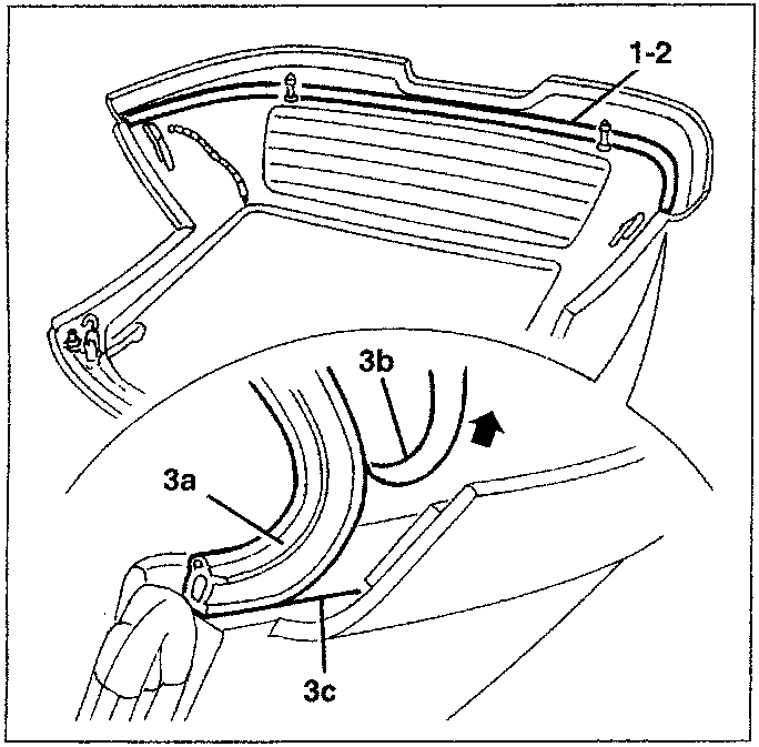 Diagram showing the seal housing and new seal (3a) being fitted with trace (3b) and part (3c).