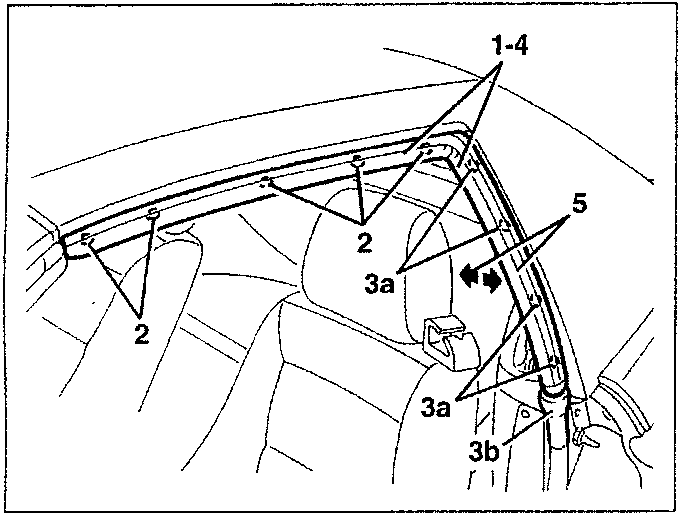 Diagram showing bolt positions and seal adjustment for door window.