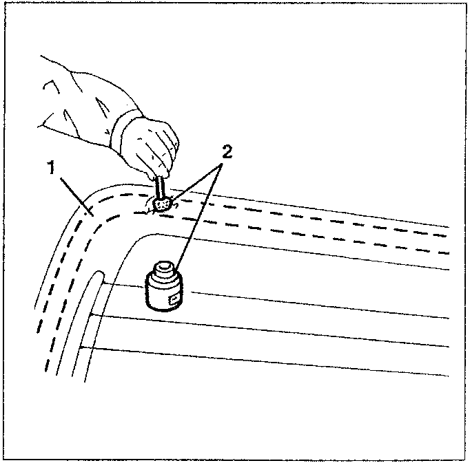 Diagram showing hand applying PRIMETER 5100 to rearscreen housing with labeled parts 1 and 2