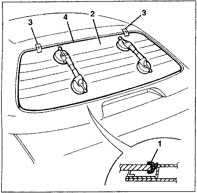 Diagram showing rearscreen with adhesive tape strips (1b) and mounting points (2a, 2b, 2c, 2d)
