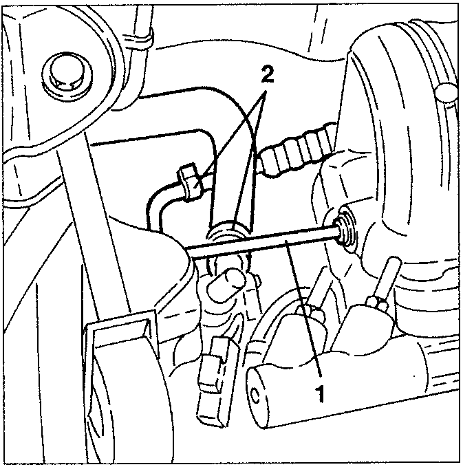 Diagram showing clutch control cylinder and associated piping, labeled 1 and 2