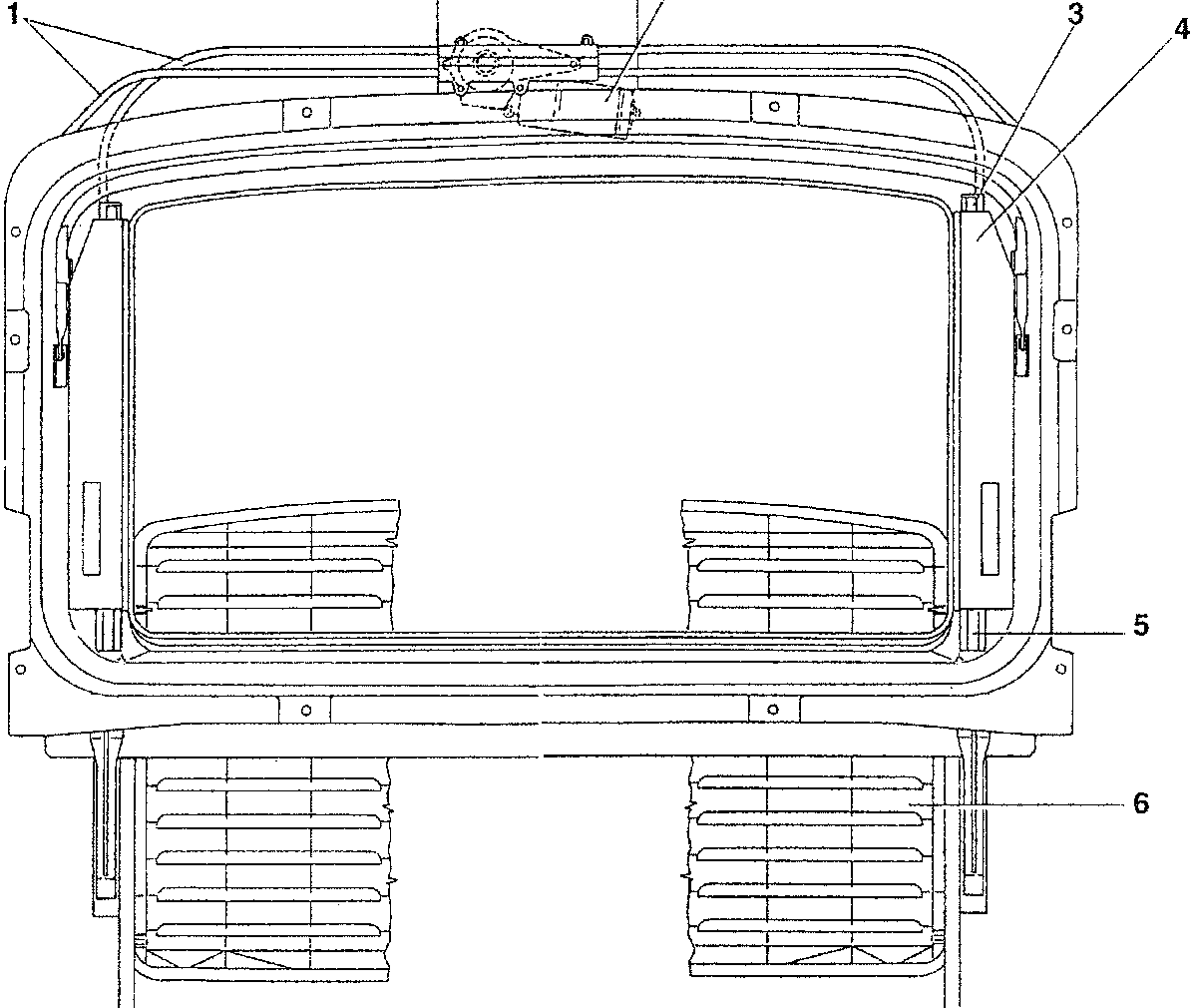 Diagram showing components of a car's sunroof system including flexible racks, electric motor, runners, movement brackets, guides, and sliding blind.