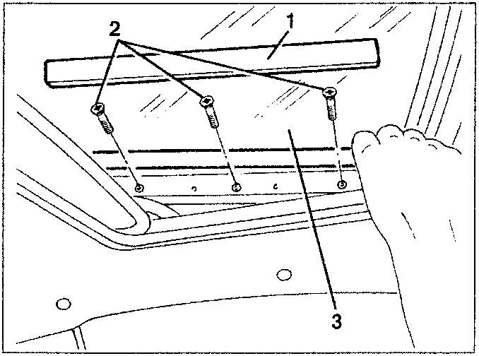 Diagram showing removal of sunroof glass with labeled parts 1, 2, and 3