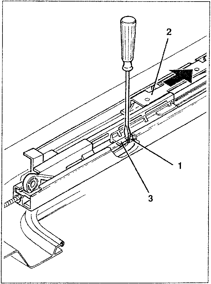 Diagram showing screwdriver being used to adjust runner alignment