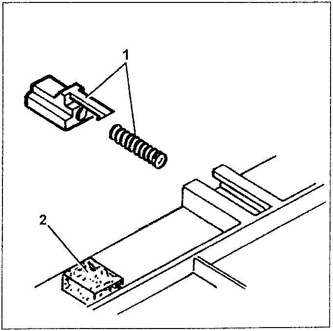 Diagram showing spring pin, felt, and guide components with labels 1, 2