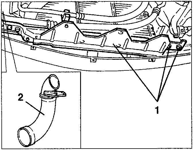 Lower radiator crossmember with pipes and air intake elbow
