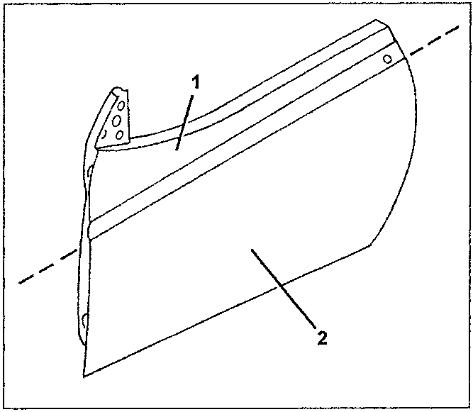 Diagram showing a car door divided into upper and lower areas with labels 1 and 2.