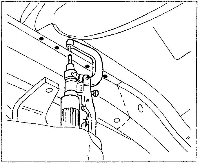 Diagram showing a de-welder tool being used on a metal surface with weld spots.