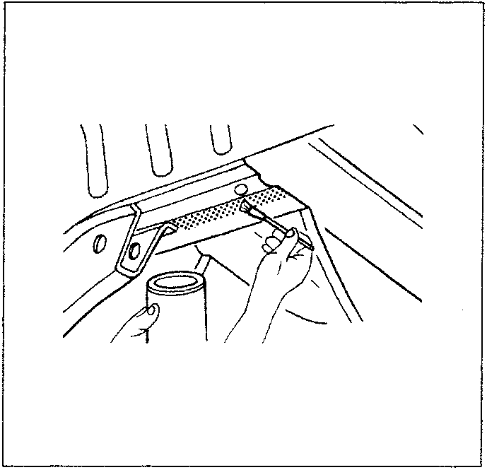 Illustration showing a person applying a protective strip to the edge of a metal panel using a tool.