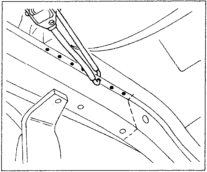 Diagram showing a welding tool applying welds to a metal part with clamps