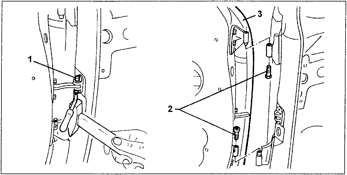 Diagram showing door removal process with labeled parts 1, 2, and 3.