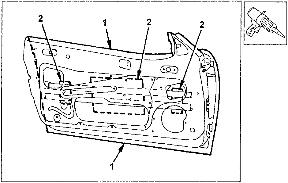 Diagram showing door refitting with labeled parts 1 and 2.
