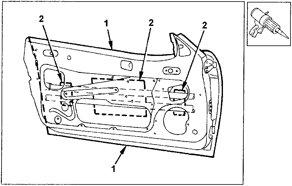 Diagram showing application of sealant and damper panels inside the door.