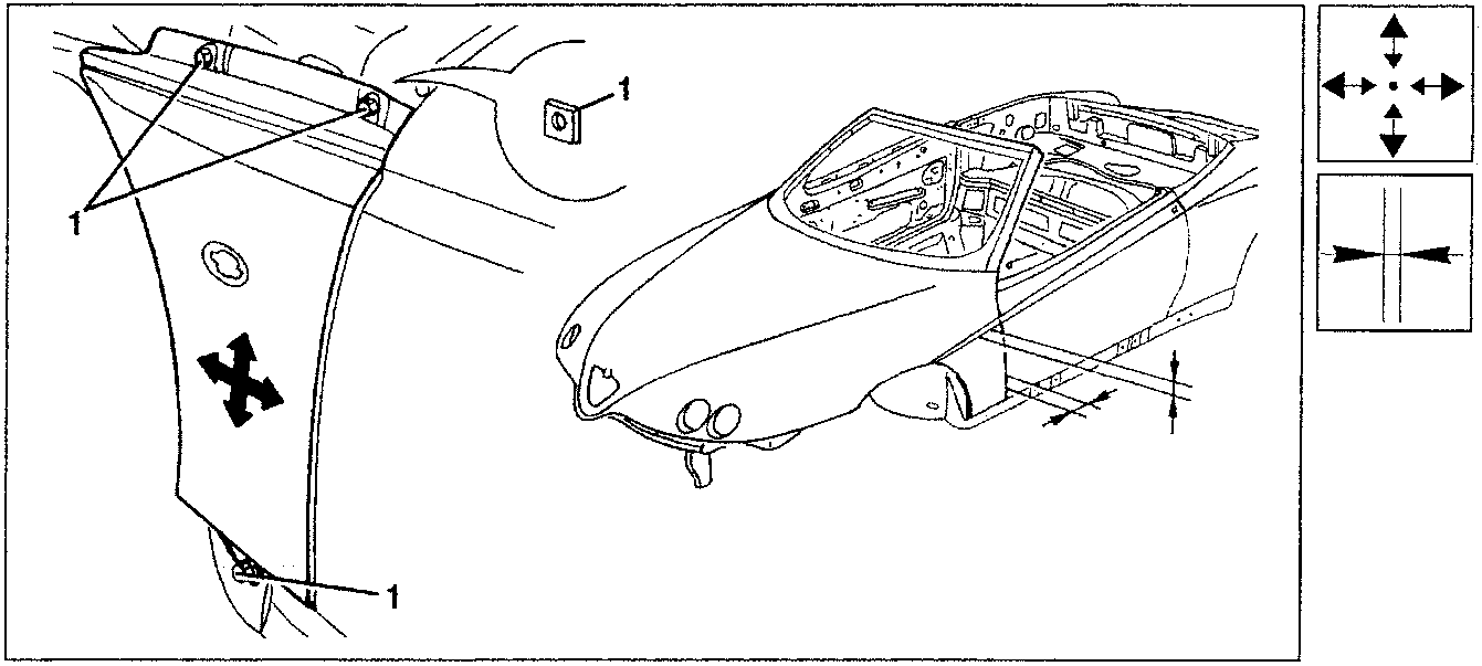 Front wing adjustment diagram showing alignment symbols