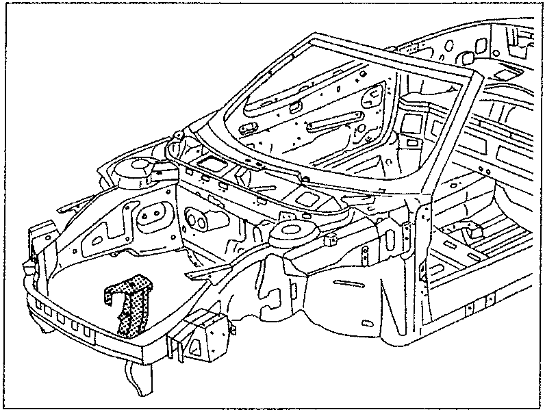 Car body frame structure diagram for repair or assembly reference