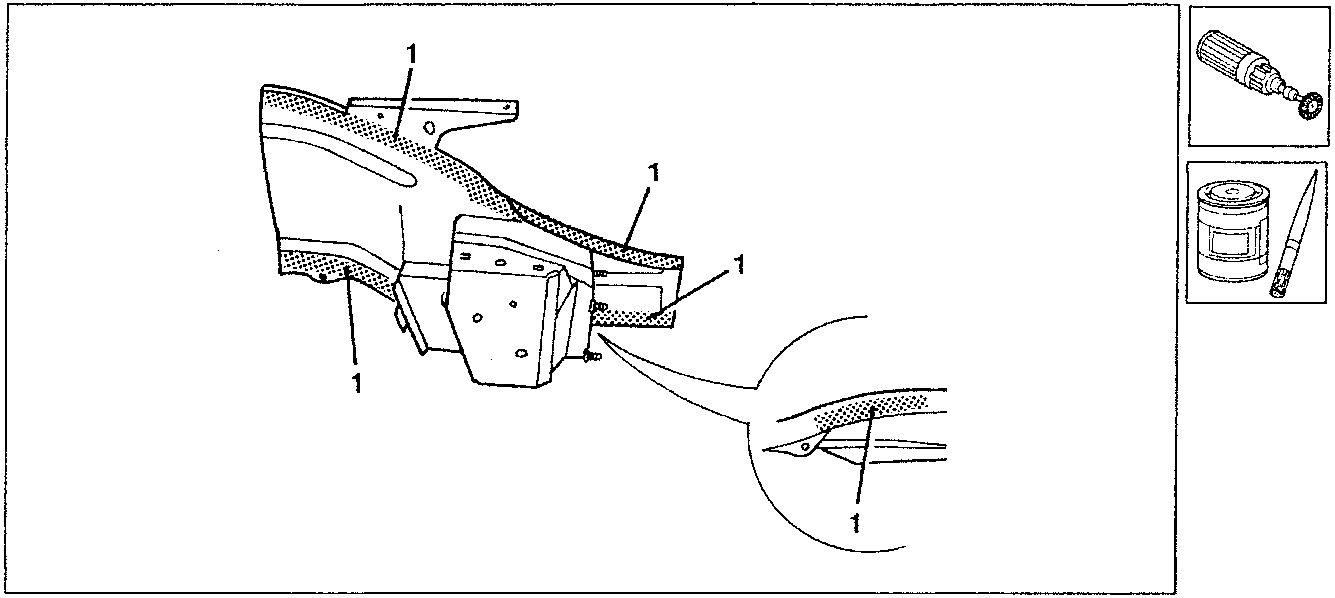 Diagram showing outer side panel with rust proofing applied to welded areas