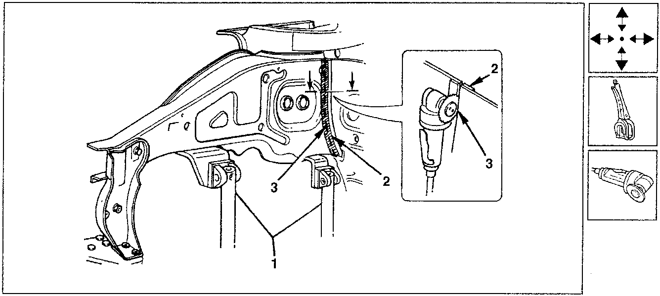 Diagram showing positioning and clamping an inner side panel for welding, with a circular saw for trimming.
