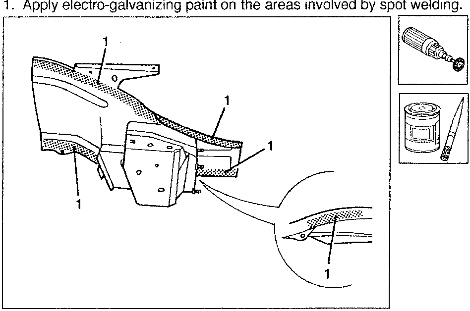 Diagram showing application of electro-galvanizing paint on outer panel