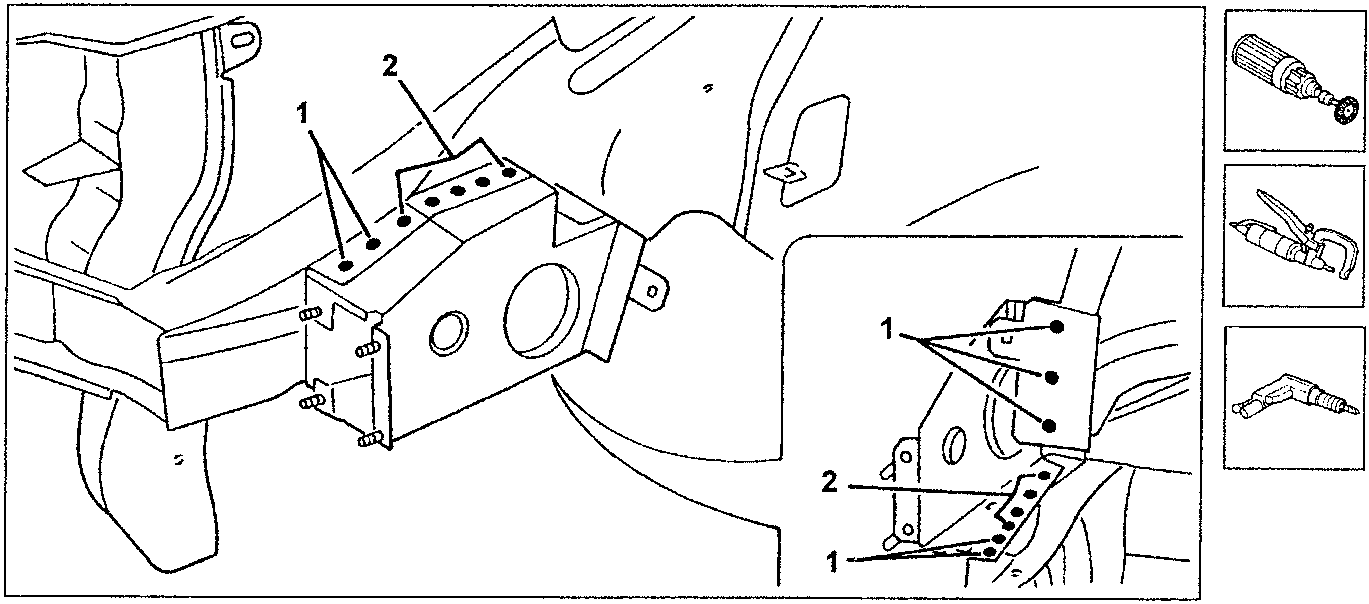 Close-up of side bracket removal with tools shown