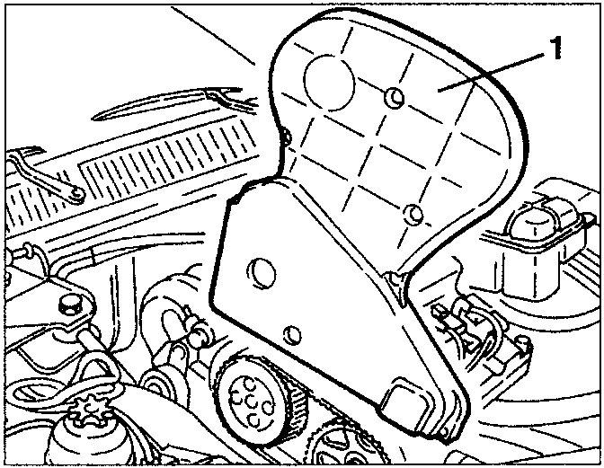 Upper engine cover being removed, showing timing gear and pulleys