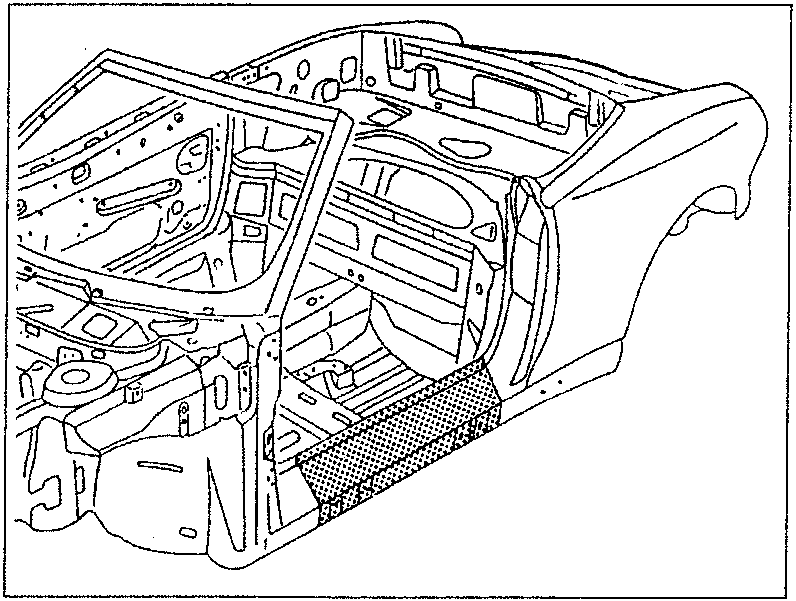 Car interior structure with floor panel removed for repair access