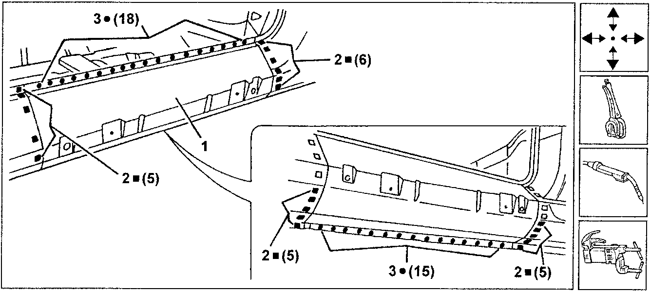 Welding diagram with part numbers and tools