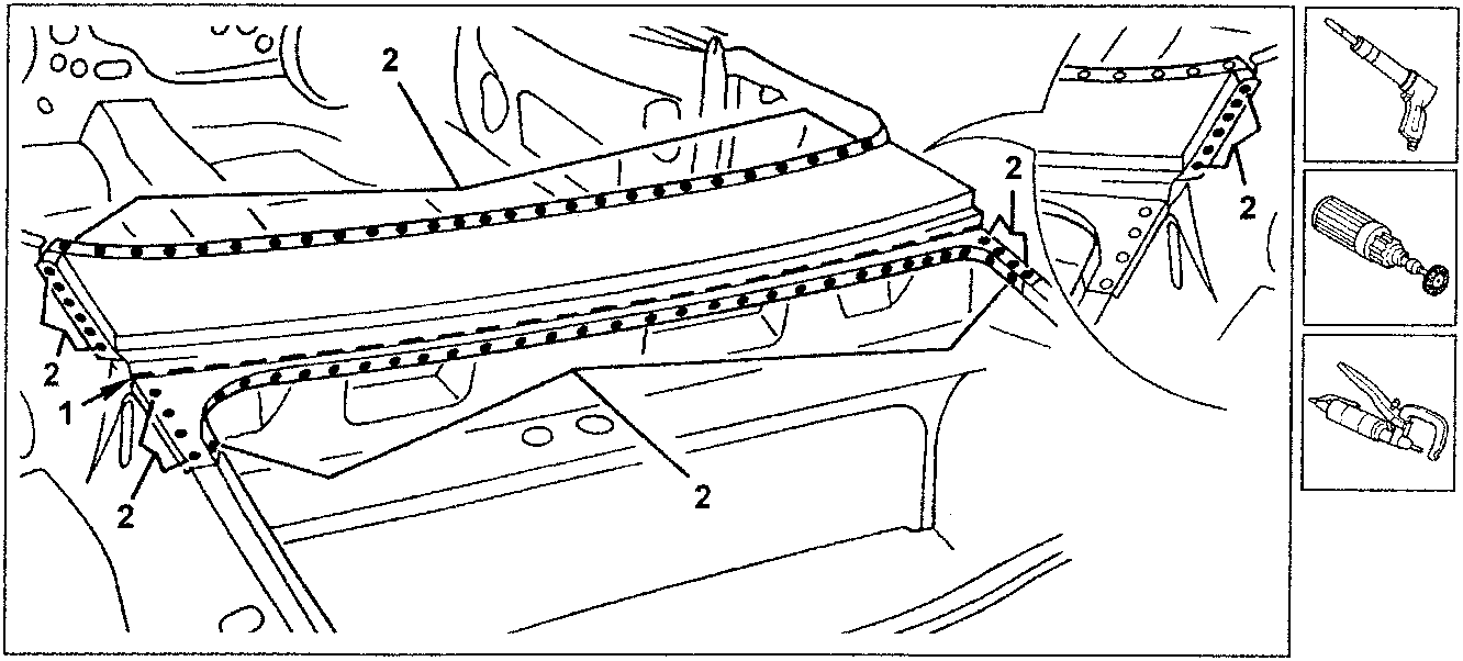 Diagram showing crossmember removal with tools