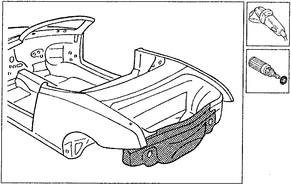 Car body with welding areas and tools