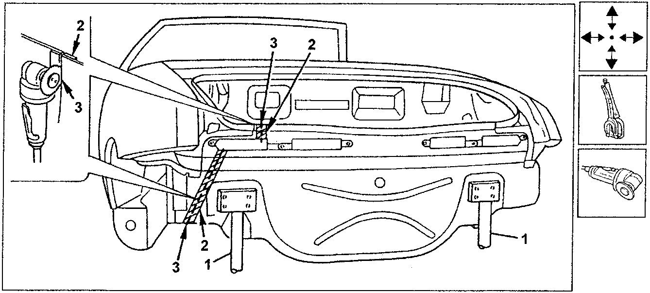 Diagram showing rear panel positioning with clamps and welding tools