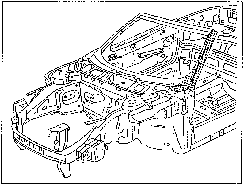 Car body frame structure diagram for repair or assembly reference