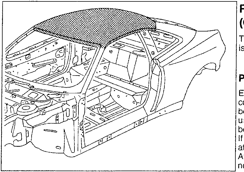 Car body interior structure with roof and door panels removed