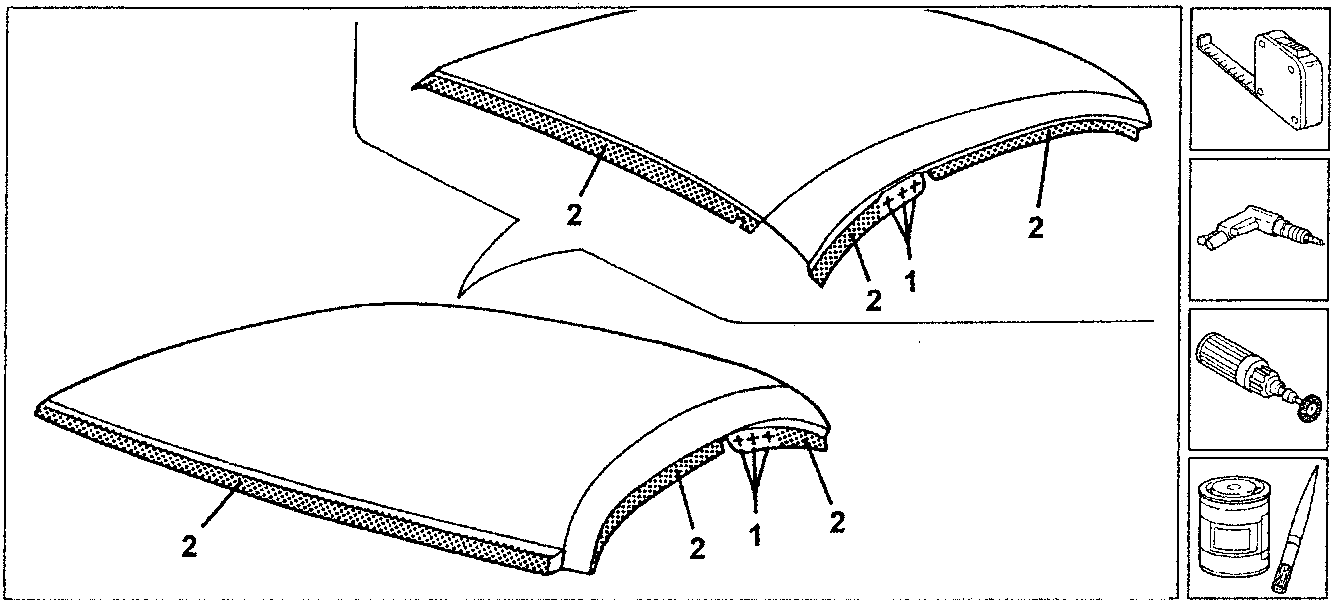 Diagram showing roof preparation with drill holes and weld points