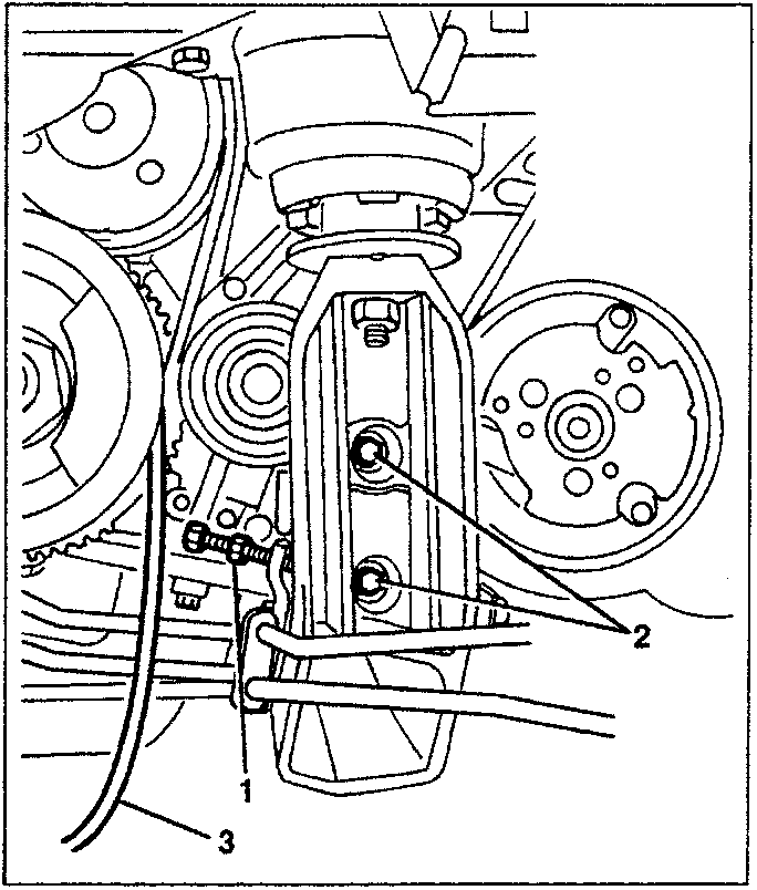 Diagram showing belt tensioner guide pulley with labeled parts 1, 2, and 3.