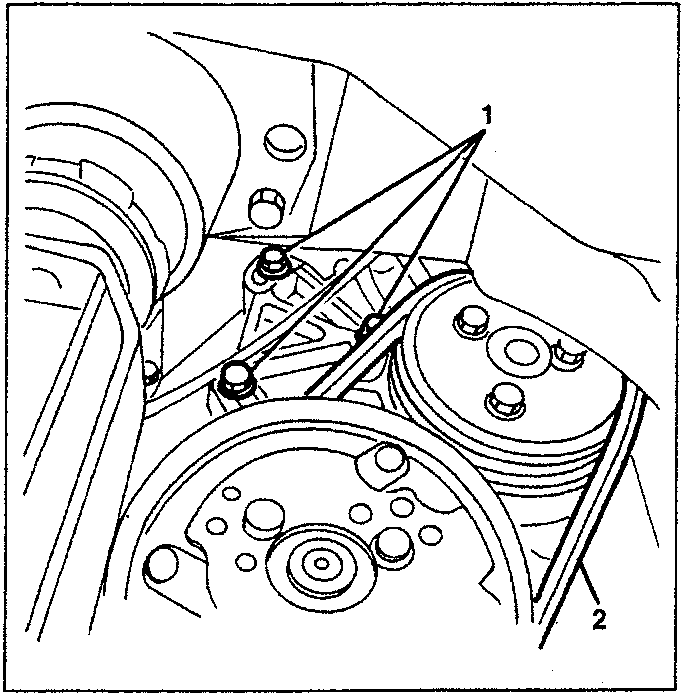 Diagram showing power steering pump with labeled parts 1 and 2.