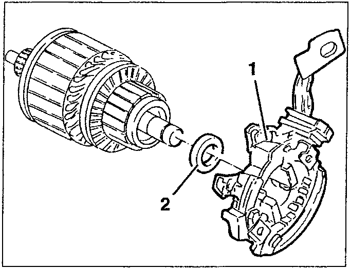Diagram showing rotor with brush holder plate and felt seal removed, labeled 1 and 2