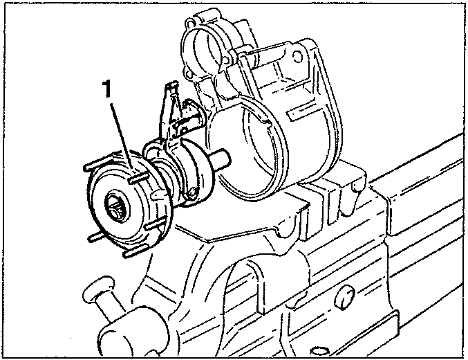 Diagram showing spur gear with transmission and fork levers being removed from drive side support, labeled 1