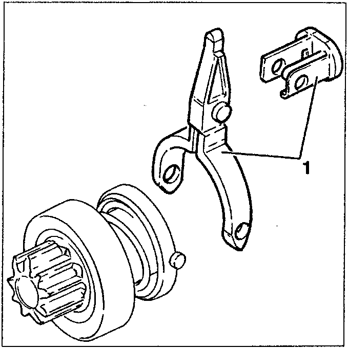 Diagram showing fork levers detached from starter coupling, labeled 1